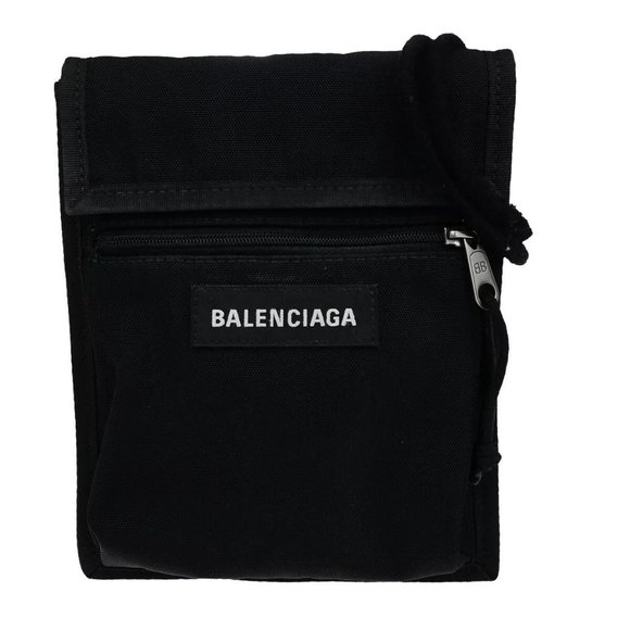 BALENCIAGA Logo Mini Shoulder Bag Nylon Leather Black Italy - Picture 1 of 16